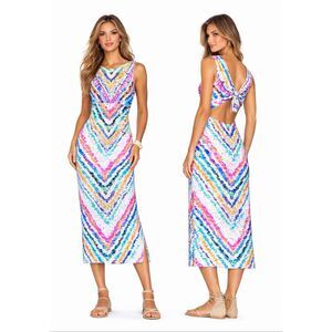 Mara Hoffman Rainbow Chevron Midi Dress Tie Back Resort Beach S